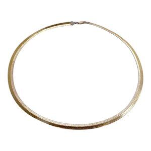 Sterling Chain Necklace 15” Silver 925 Italy Herringbone Reversible Choker VTG